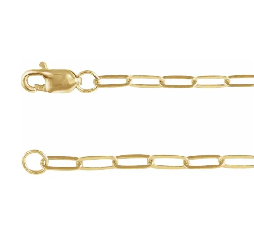 . 14k Yellow Gold 2.1mm Paperclip-Style Flat Chain