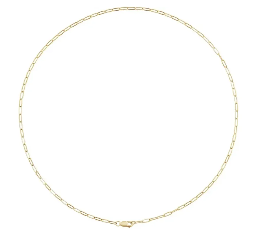 . 14k Yellow Gold 2.1mm Paperclip-Style Flat Chain