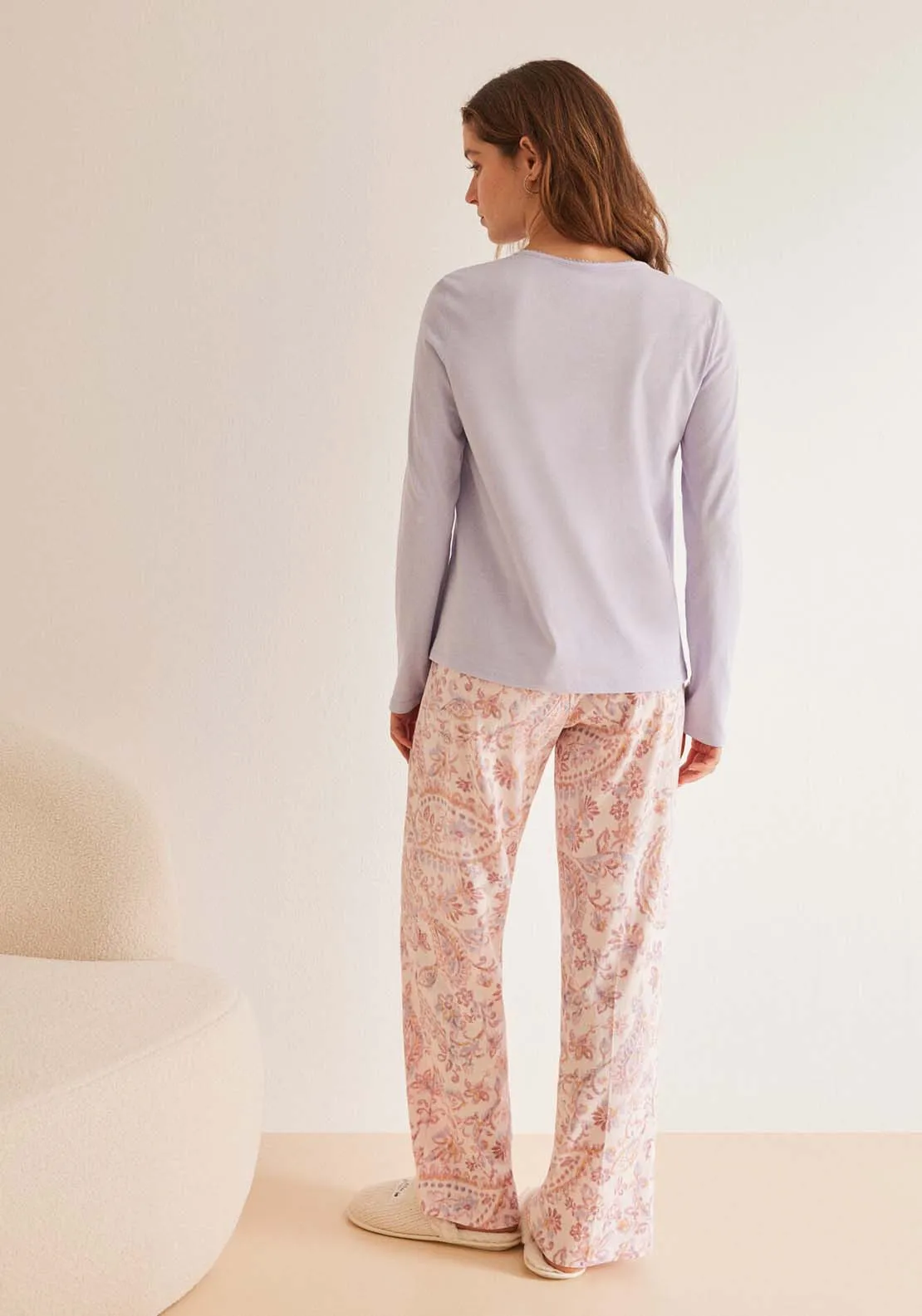 100% Cotton Paisley Pyjama Bottoms Set - Pink