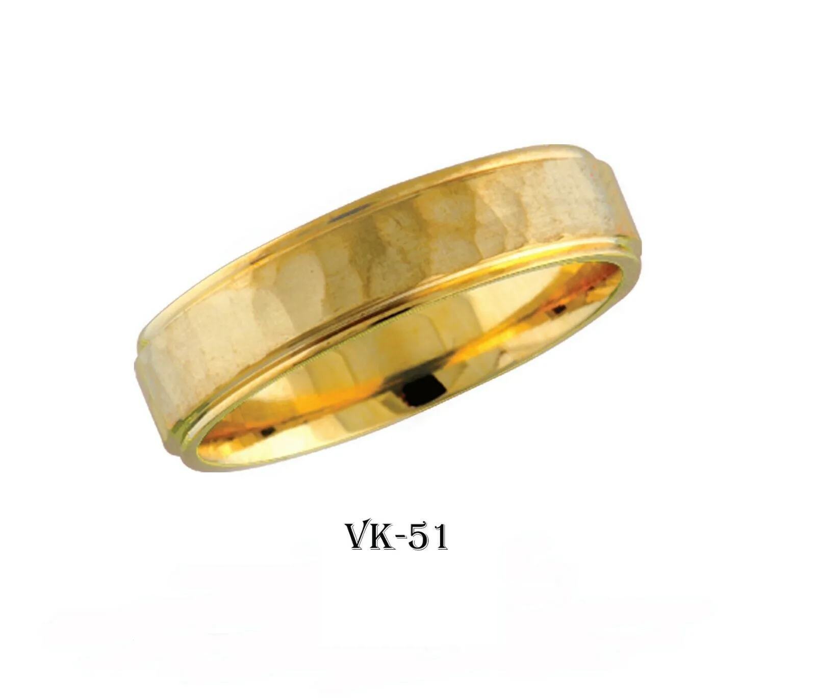 14k Solid Gold Elegant Ladies Modern Hammer Finish Flat Band 6MM Ring VK51v