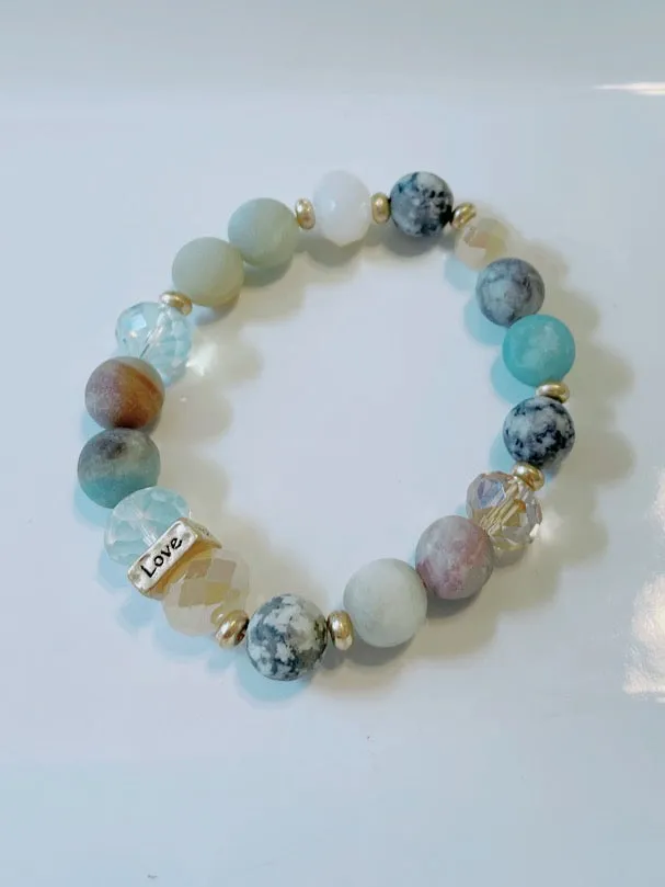 Amazonite, Jasper and Glass Bead Gemstone Stretch Bracelet, 10mm