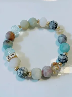 Amazonite, Jasper and Glass Bead Gemstone Stretch Bracelet, 10mm