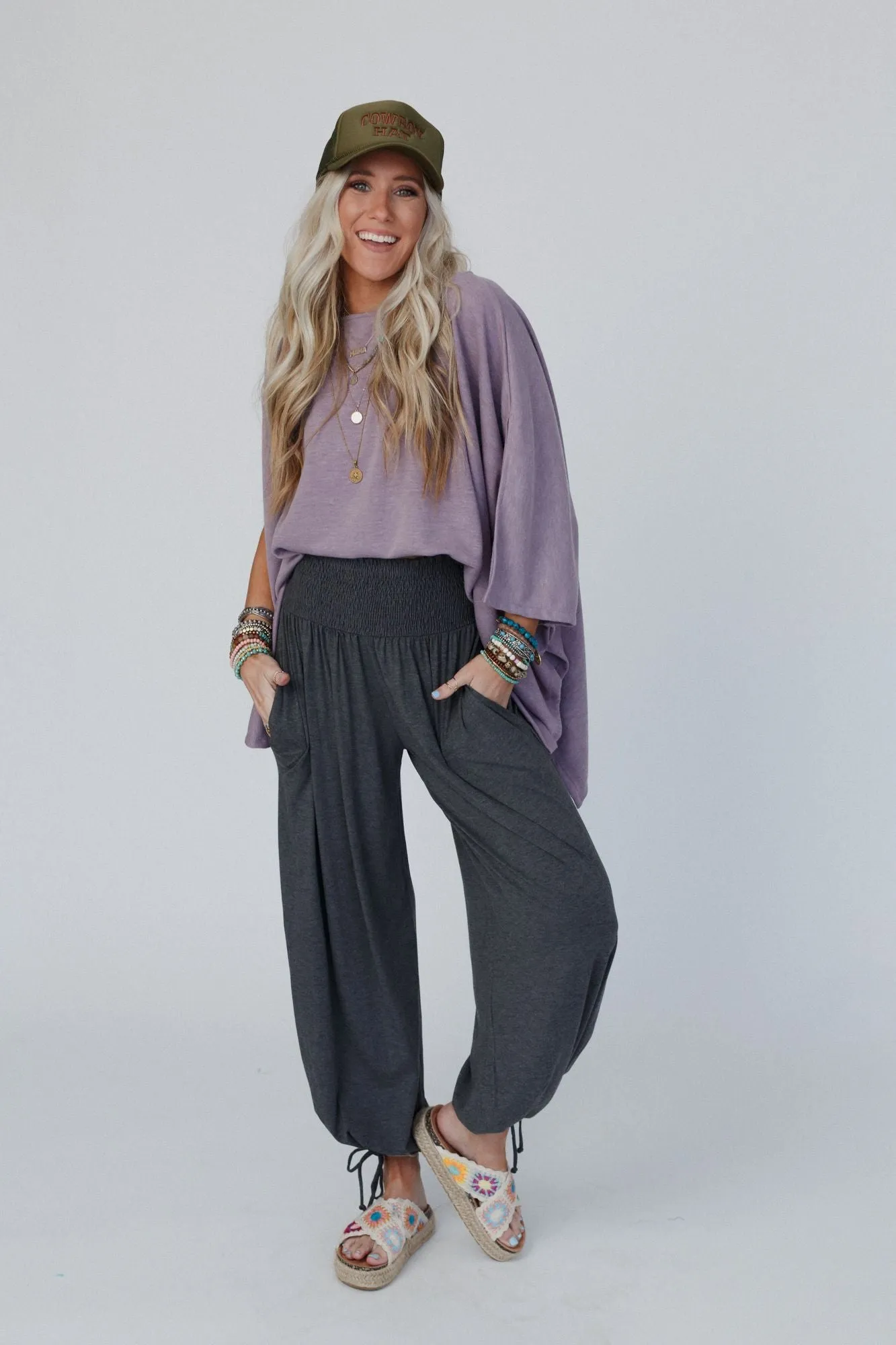 Angelica Smocked Pant - Charcoal