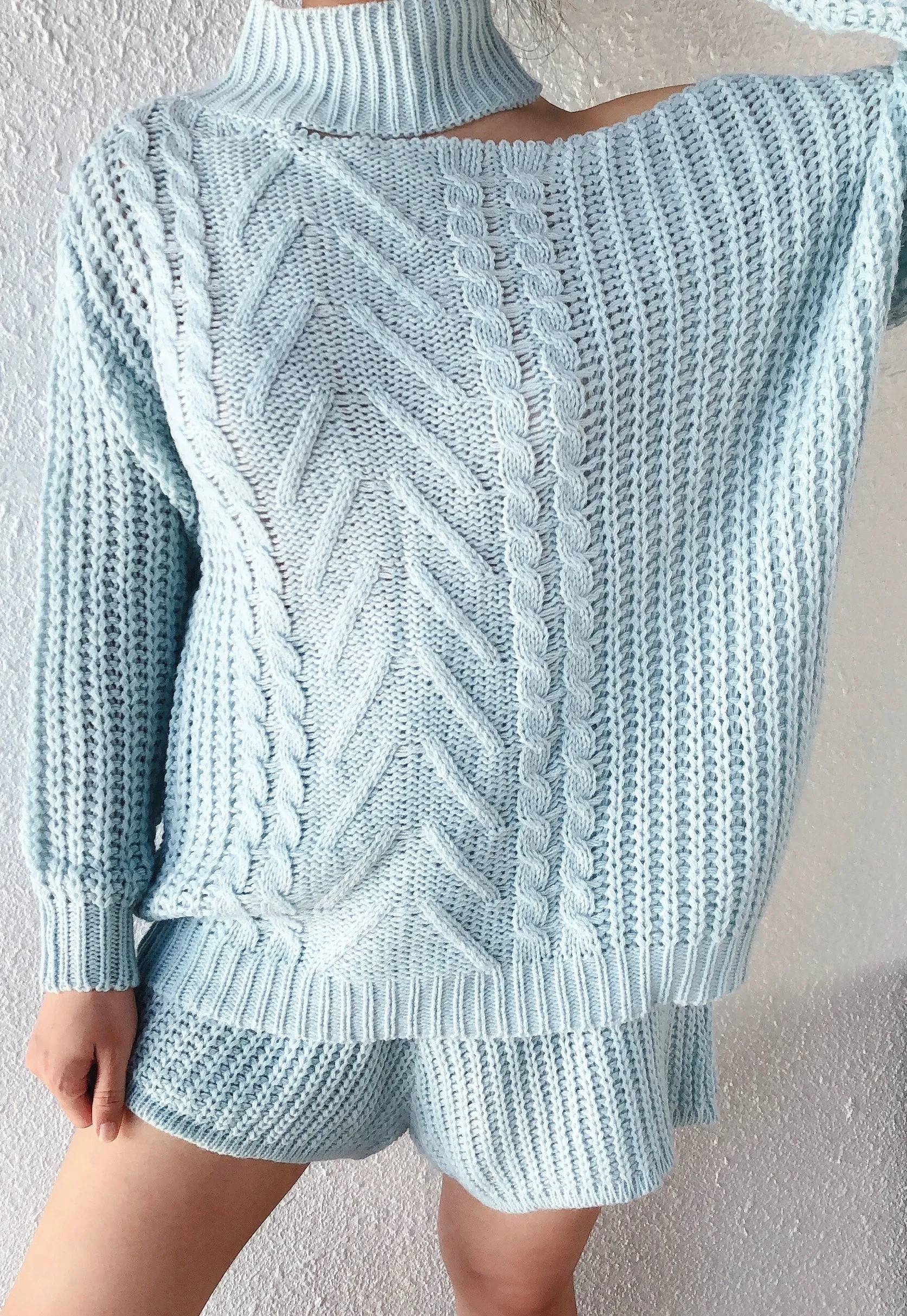 BAIKAL KNIT OVERSIZED LOUNGE SET - POWDER BLUE