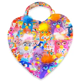 BEDAZZLED FURBY W/ MARABOU HAIR GIANT HEART BAG