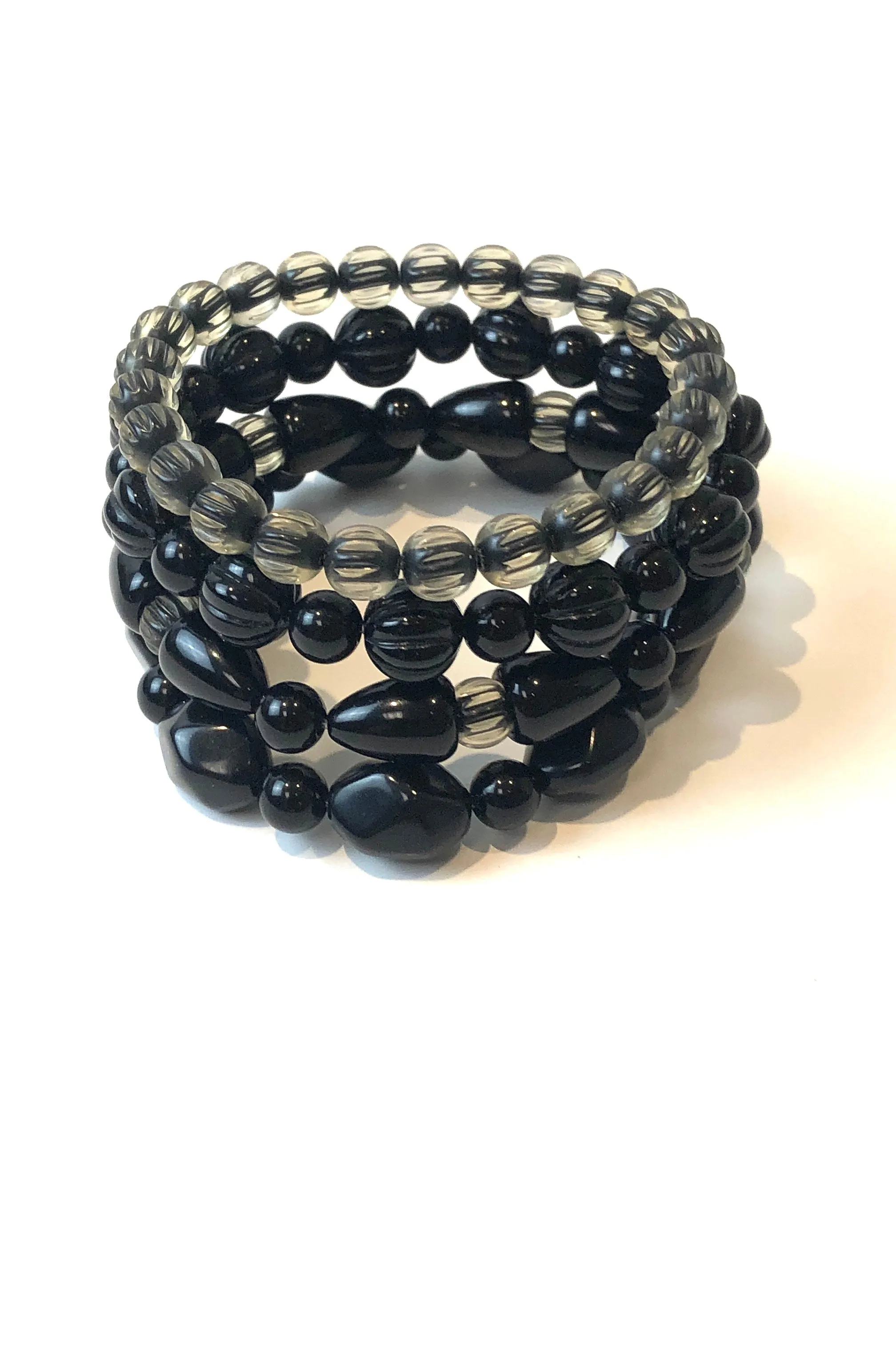 Black & Encased Stack & Stretch Bracelets Set