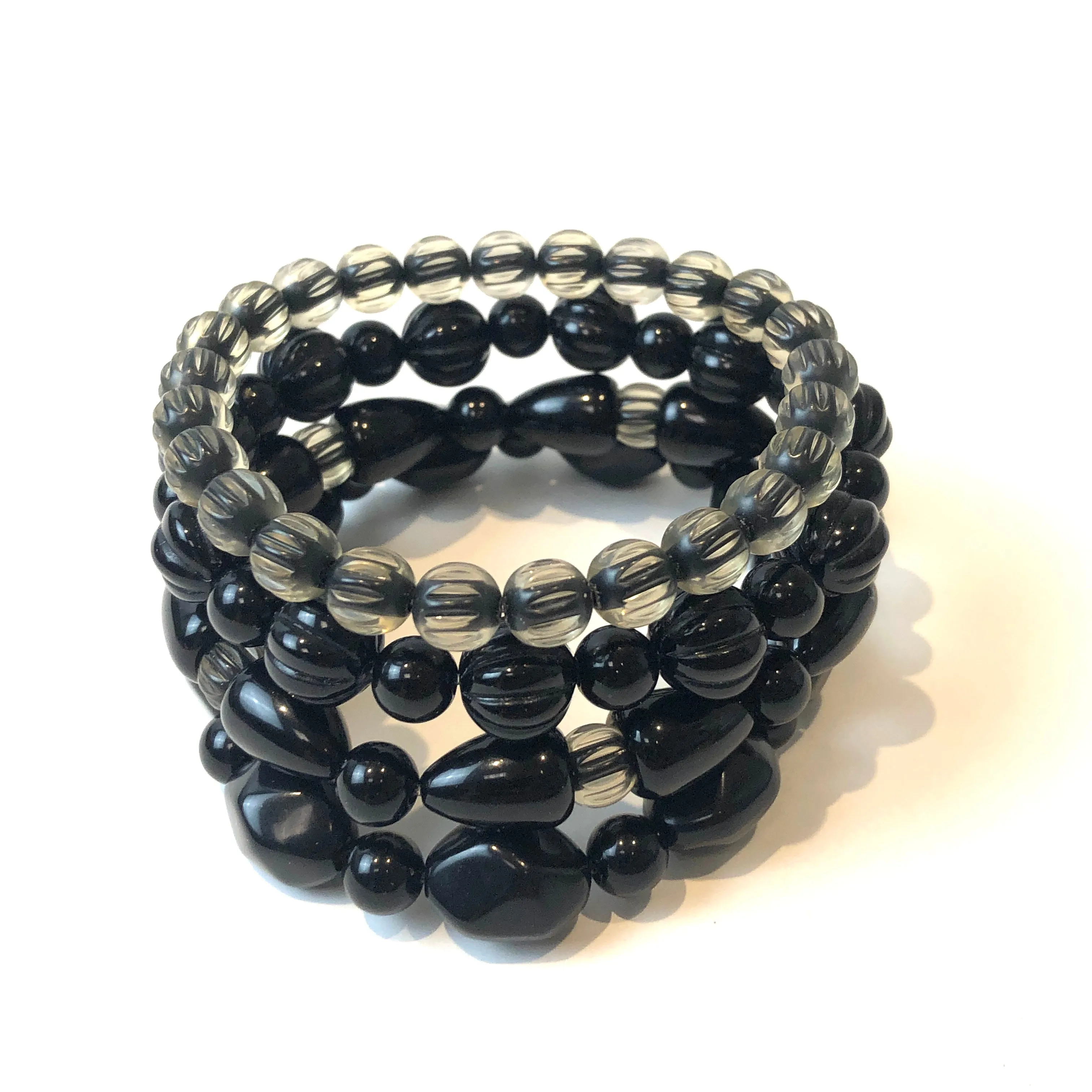 Black & Encased Stack & Stretch Bracelets Set