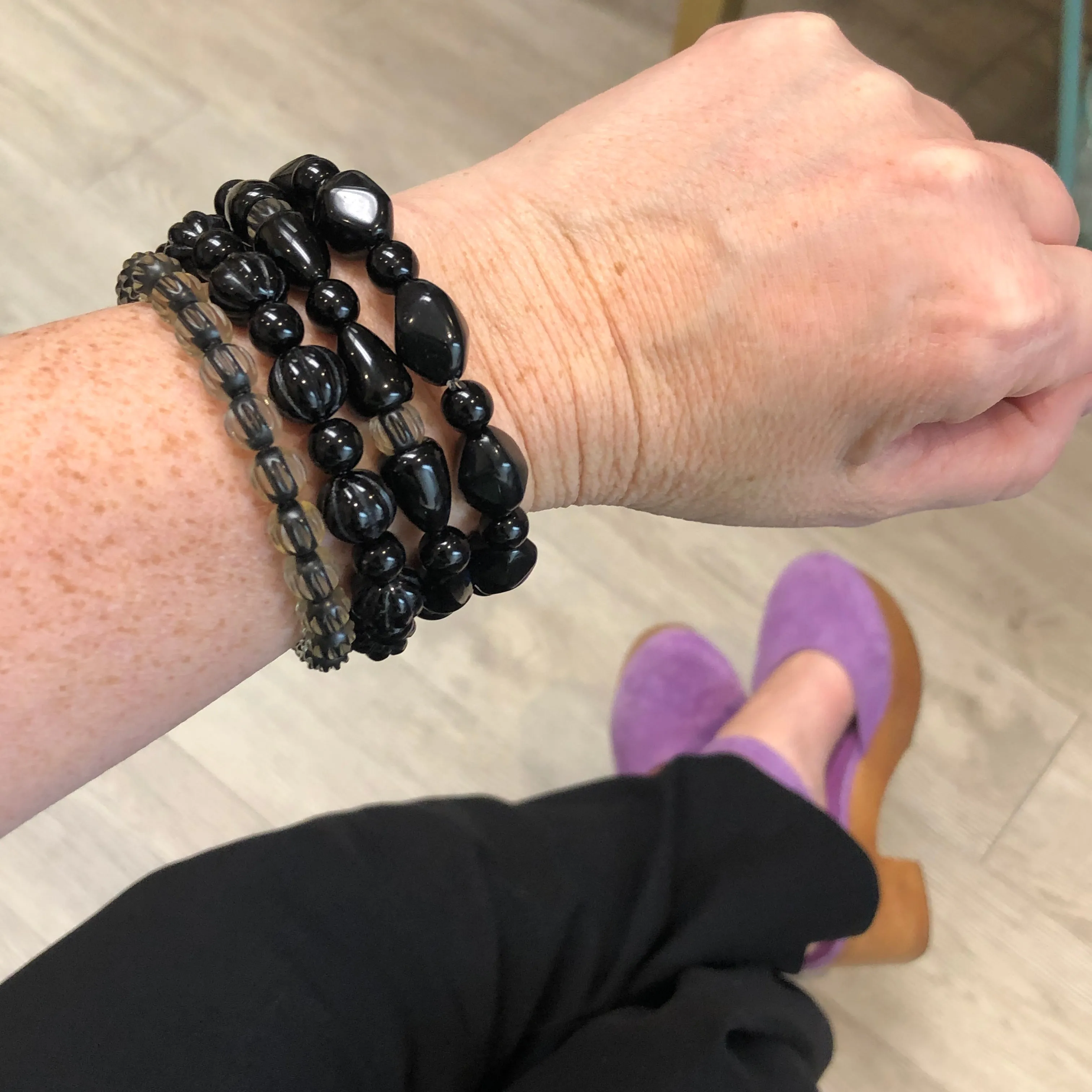 Black & Encased Stack & Stretch Bracelets Set