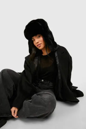 Black Faux Fur Trapper Ski Hat