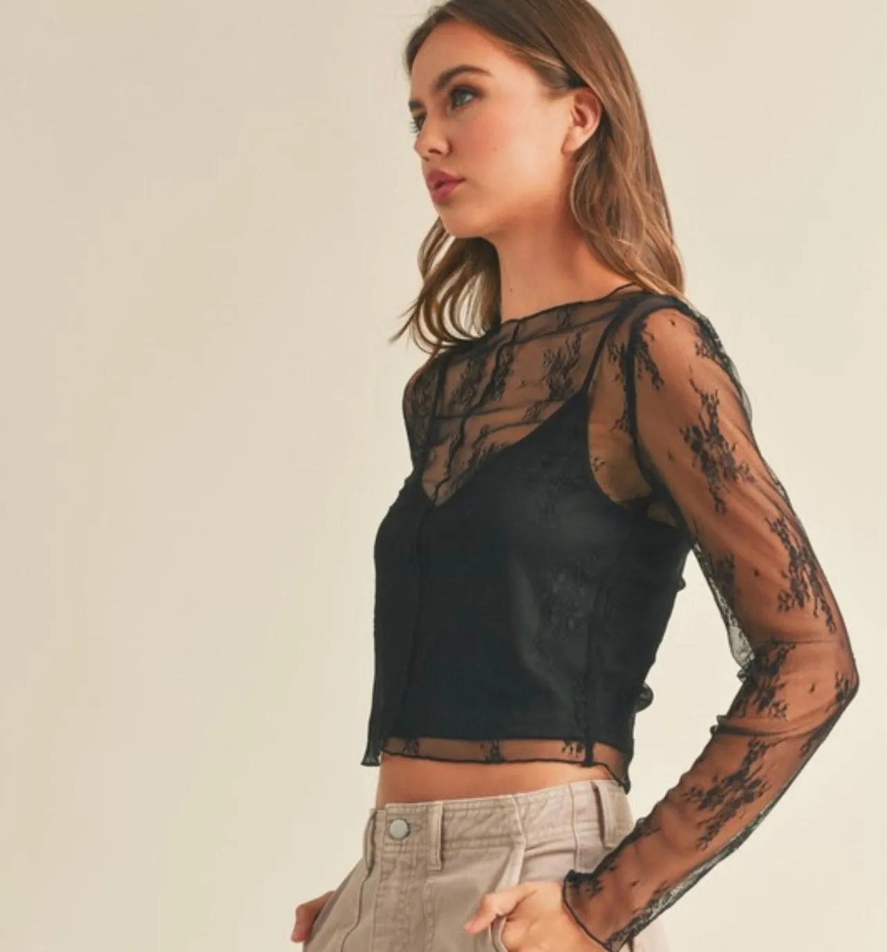 Black Lace Top with Lining Insert