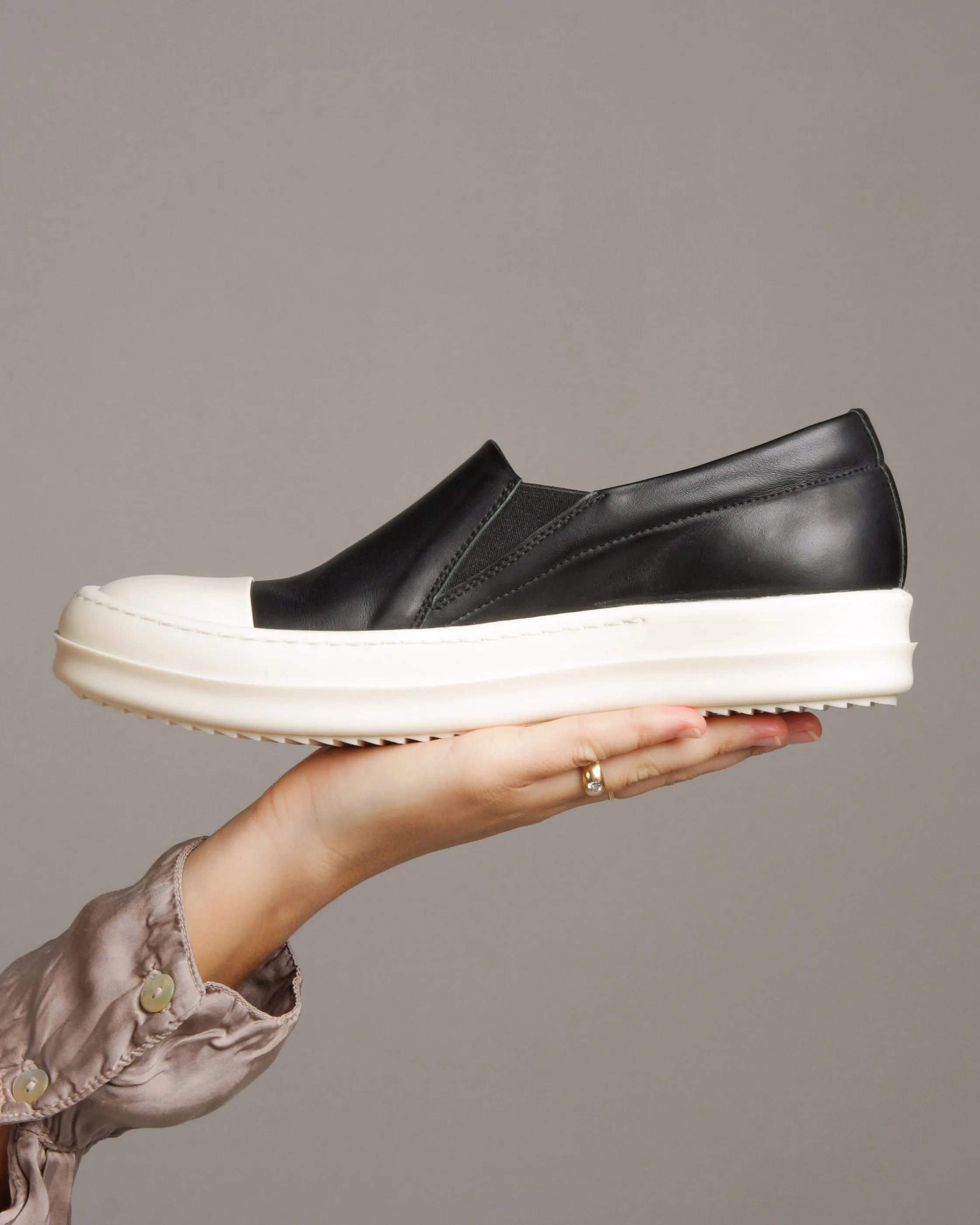 Black Leather Boat Sneakers