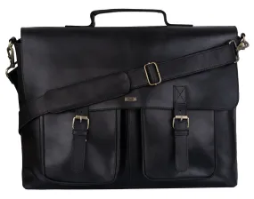 Black Leather briefcase Laptop Messenger Bags for Men & Women - Office File Folder Bag