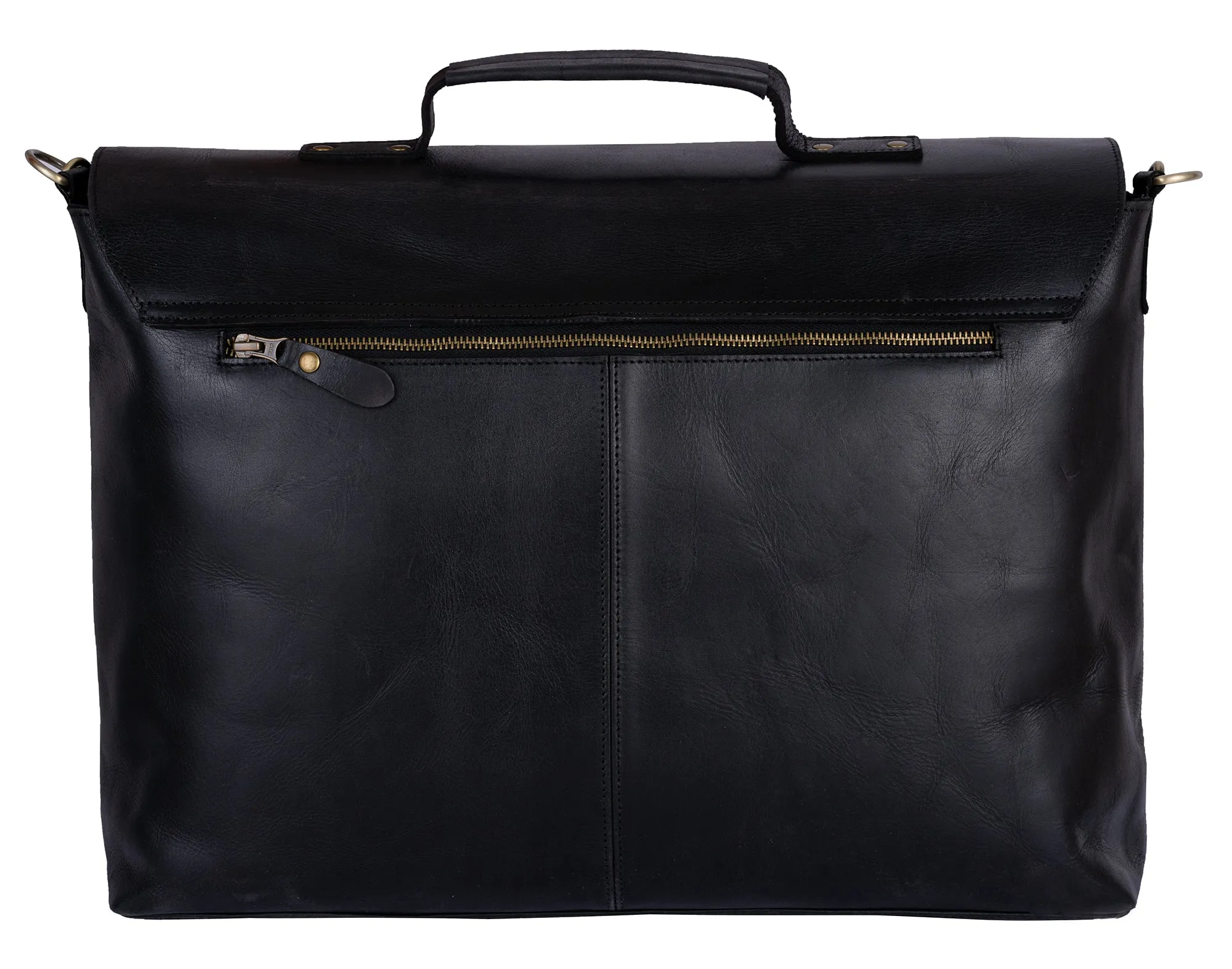 Black Leather briefcase Laptop Messenger Bags for Men & Women - Office File Folder Bag