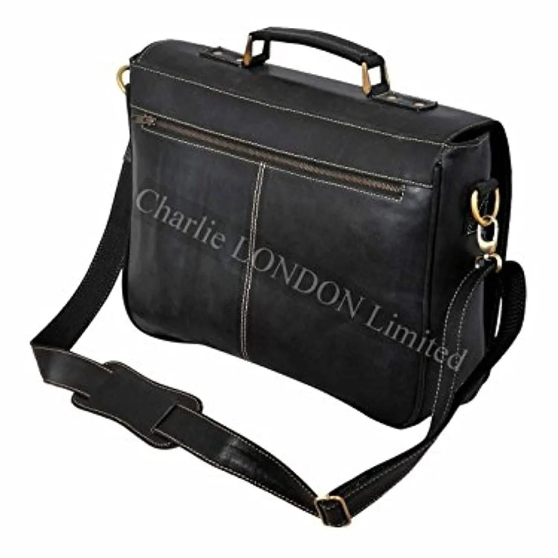 Black Leather Laptop MacBook Messenger Bags