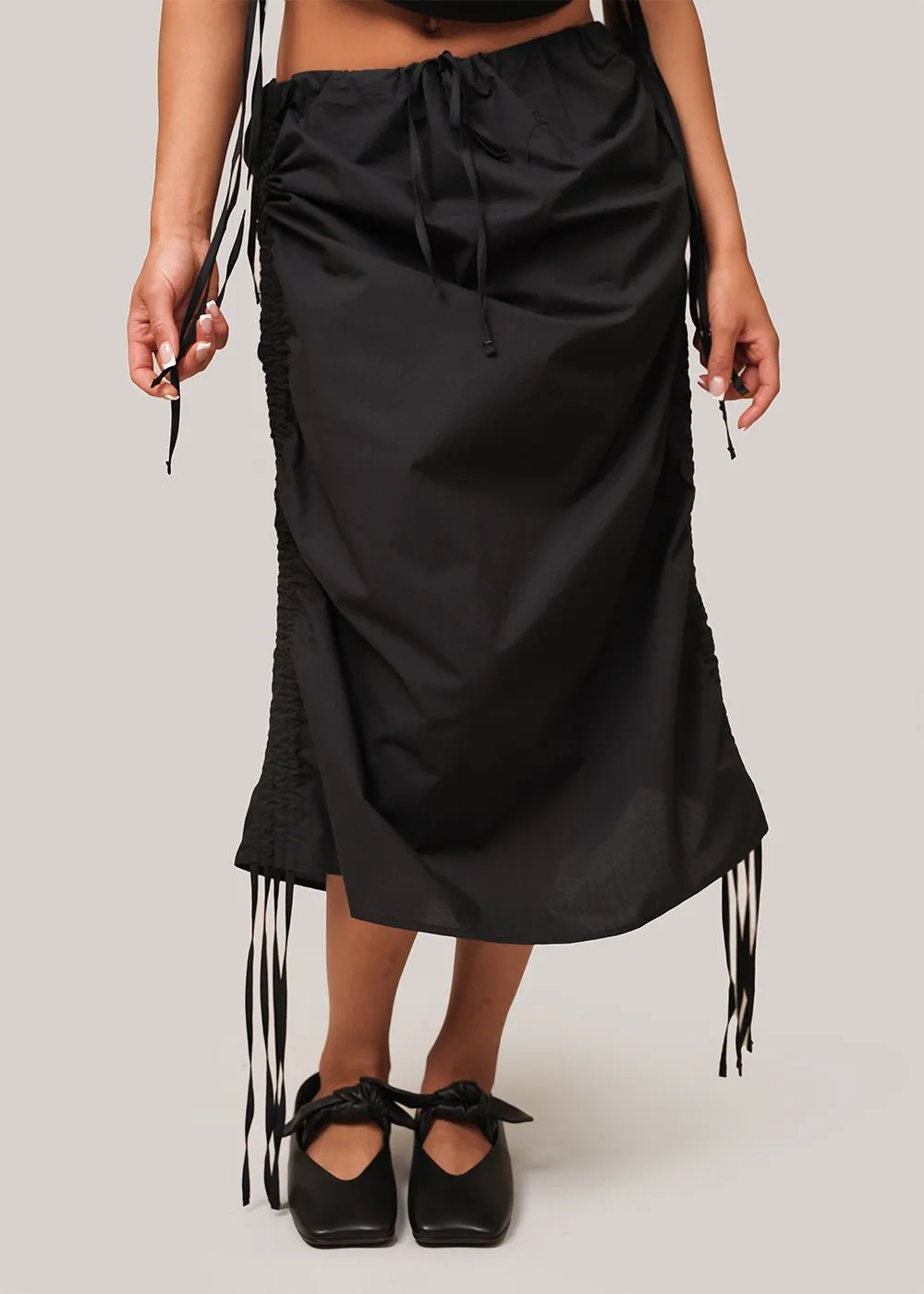 Black Pictorial Strap Skirt