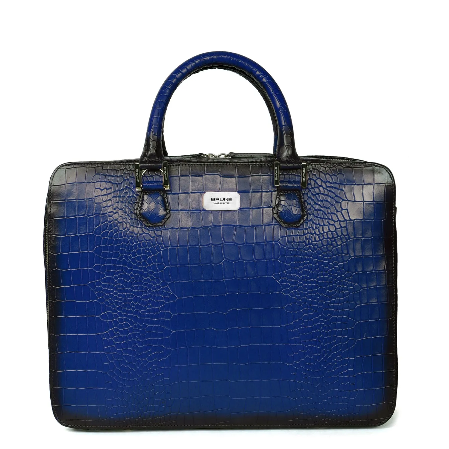 Blue Leather Unisex Office Briefcase with Organizer Compartment