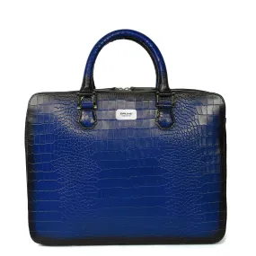 Blue Leather Unisex Office Briefcase with Organizer Compartment