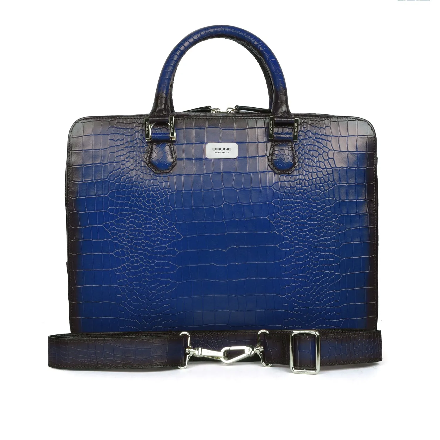 Blue Leather Unisex Office Briefcase with Organizer Compartment