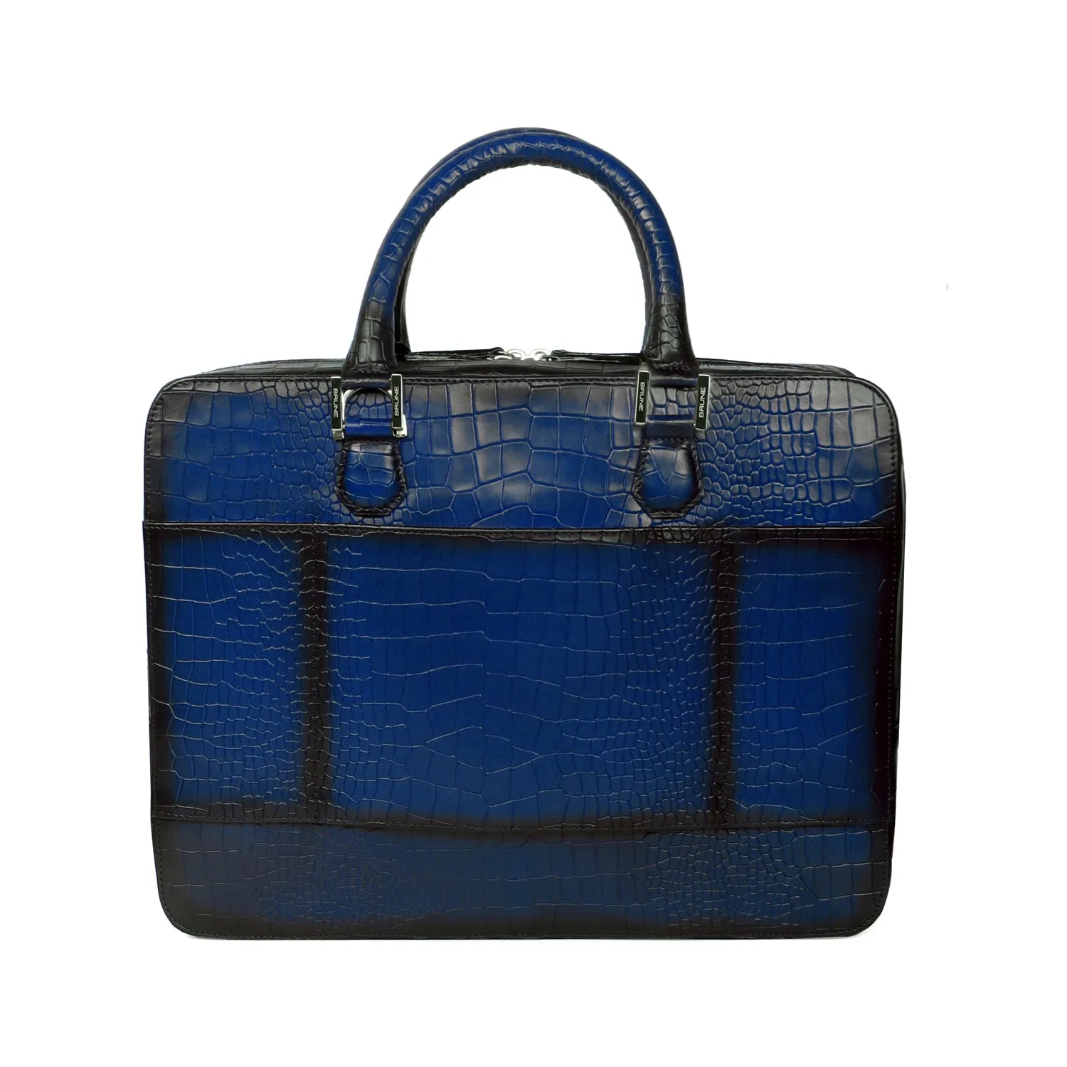 Blue Leather Unisex Office Briefcase with Organizer Compartment