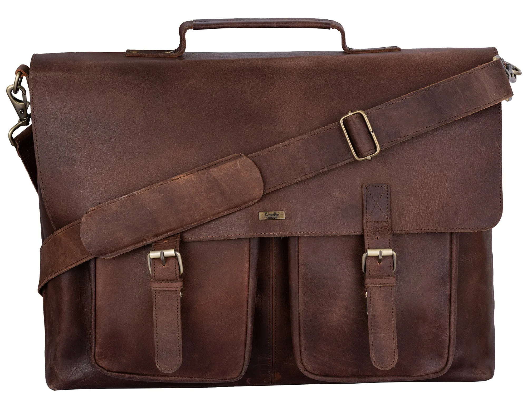 Brown Leather briefcase Laptop Messenger Bags for Men & Women - Office File Folder Bag