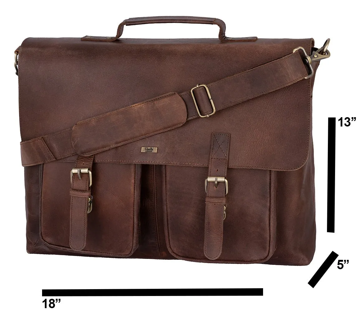 Brown Leather briefcase Laptop Messenger Bags for Men & Women - Office File Folder Bag