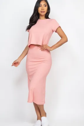 Capell Ribbed Solid Top & Midi Skirt Set