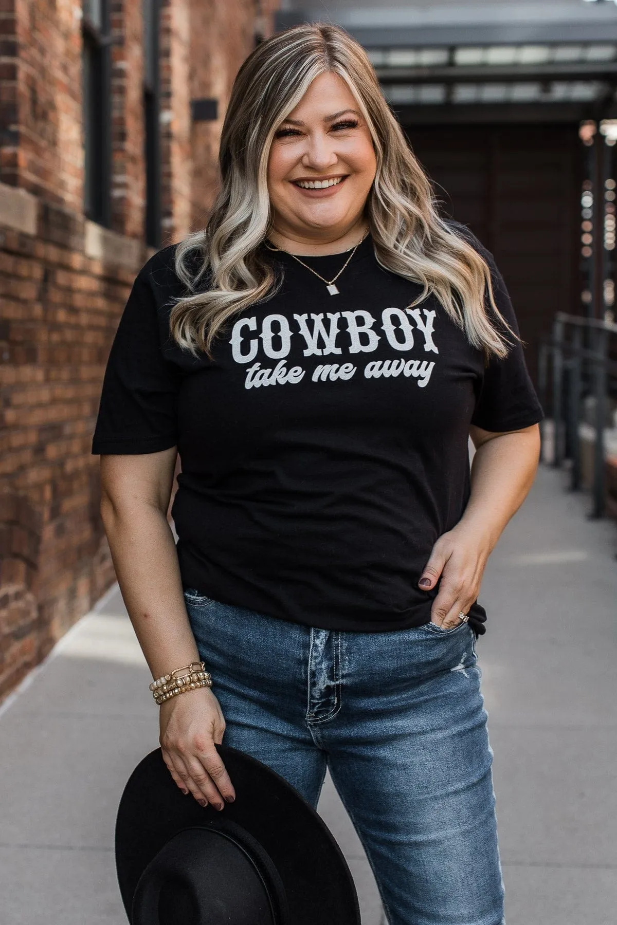 Cowboy Take Me Away Graphic Tee- Black