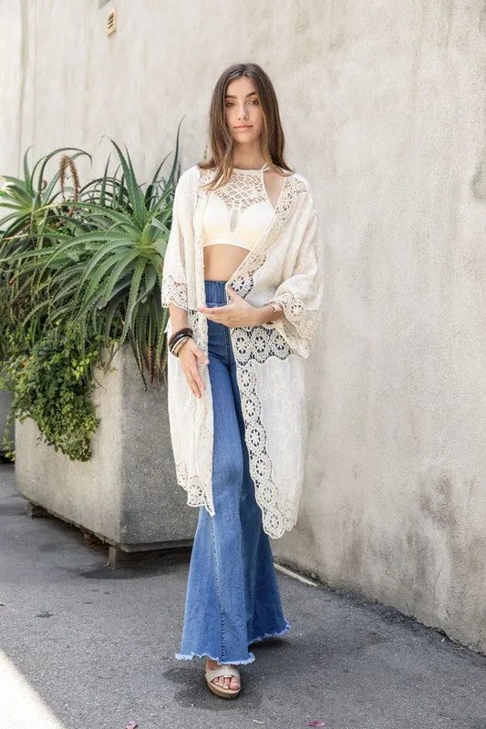 Crochet Open Patch Longline Kimono