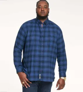 D555 Big Mens Blue Flannel Check Shirt With Long Sleeves (BRUCE)