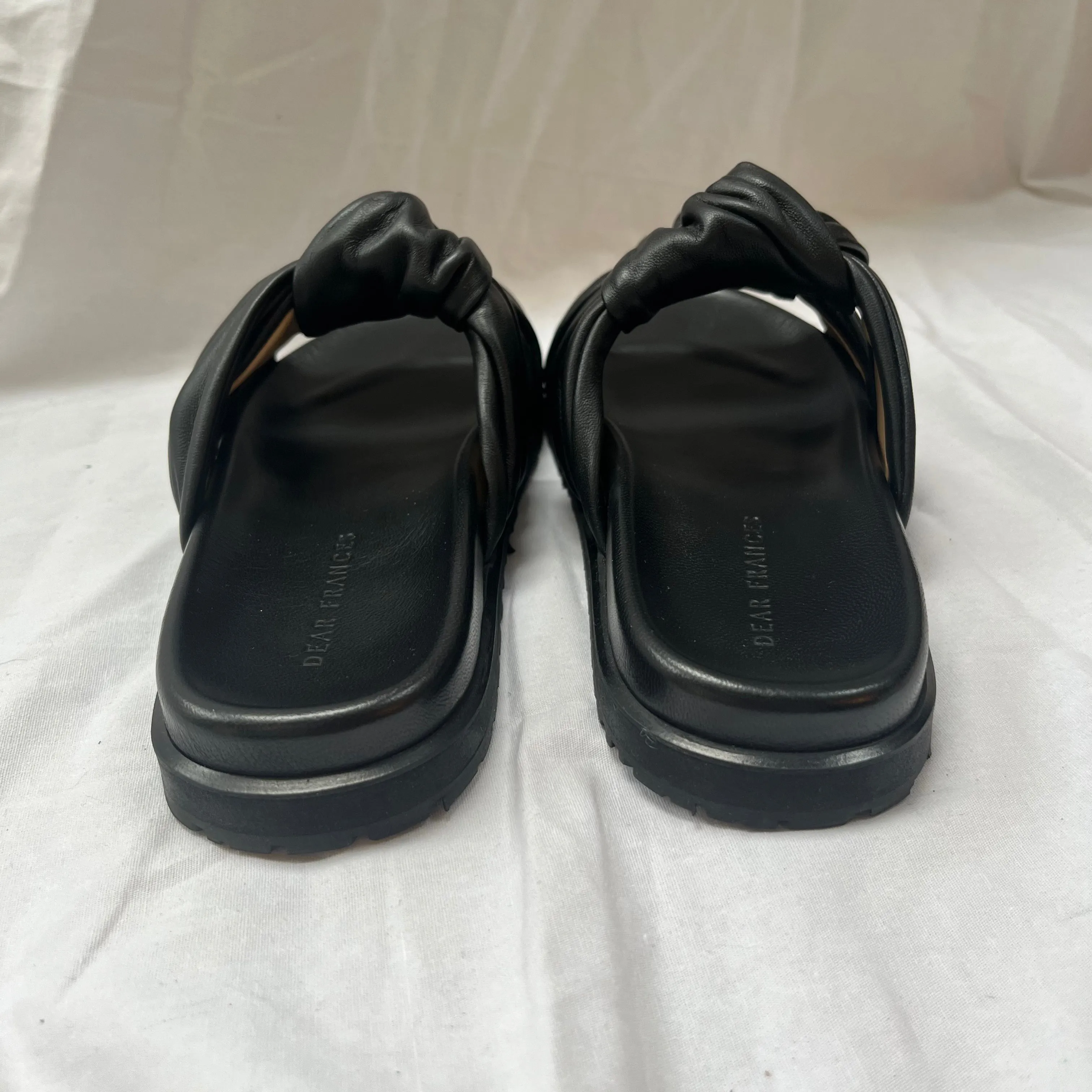 Dear Frances 390 Black Knotted Leather Tye Flatbed Slides 37