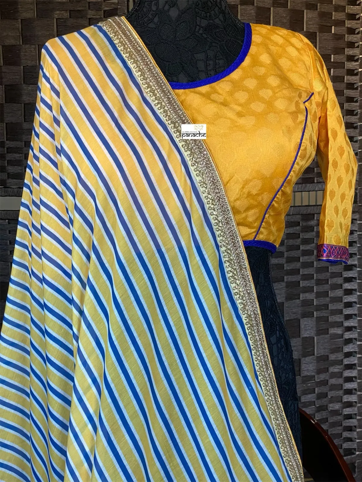 Designer Blouse - Yellow Blue Lining