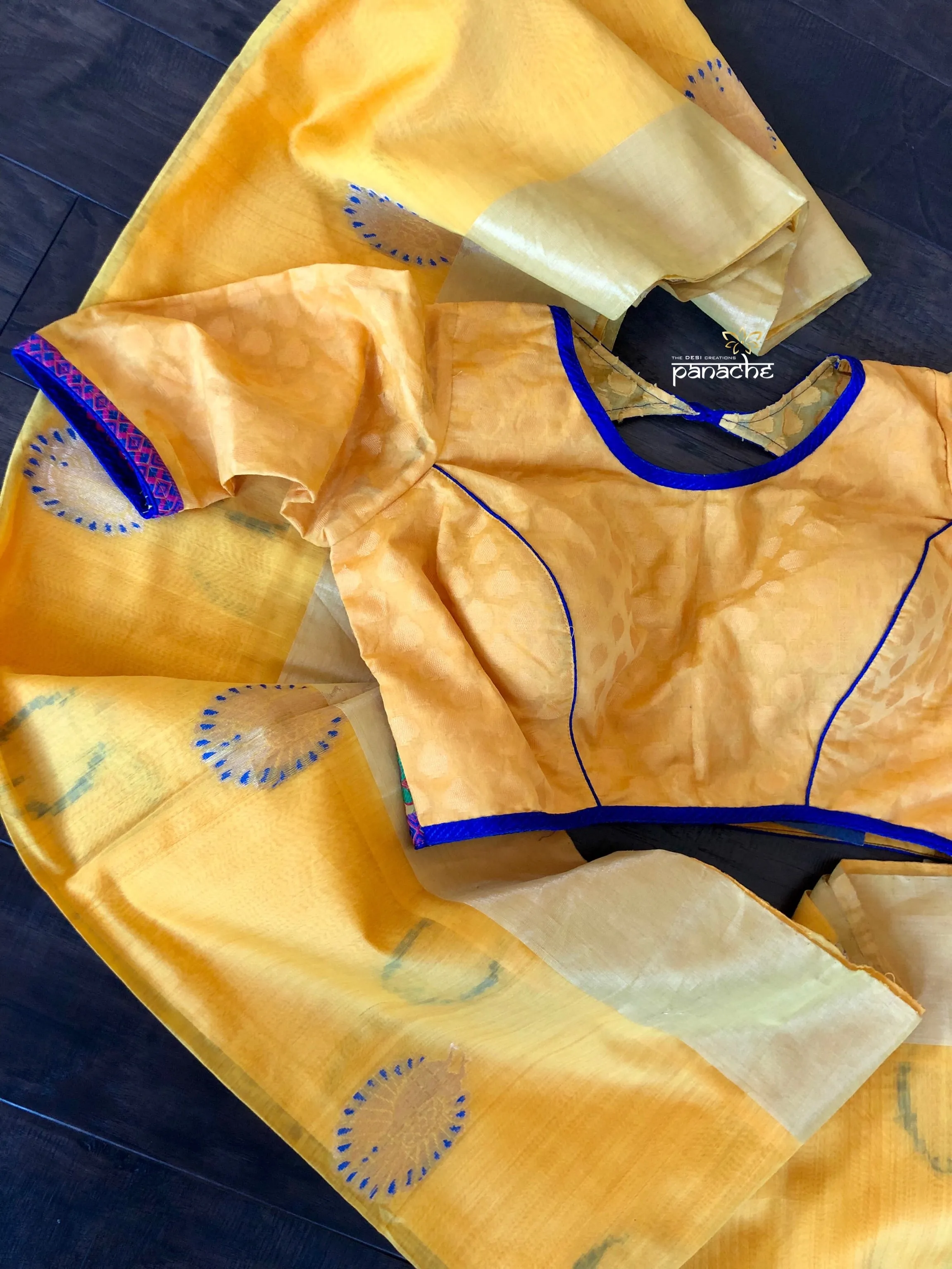 Designer Blouse - Yellow Blue Lining