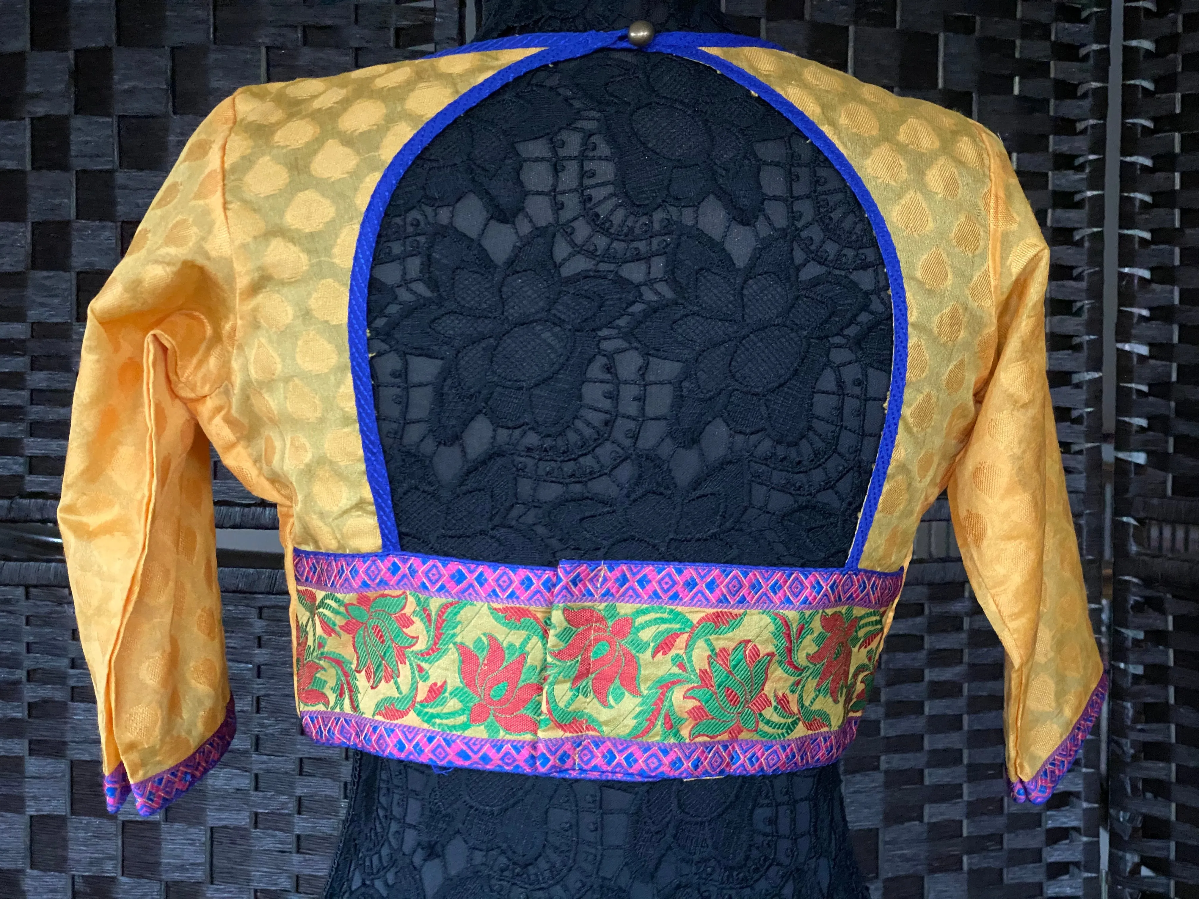 Designer Blouse - Yellow Blue Lining