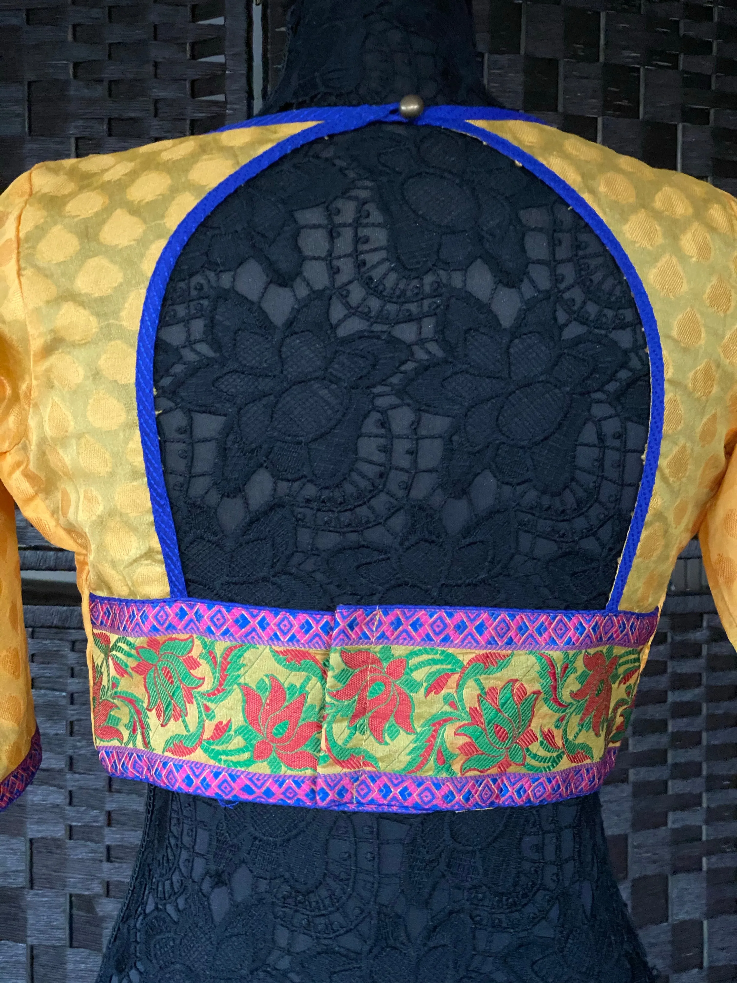 Designer Blouse - Yellow Blue Lining