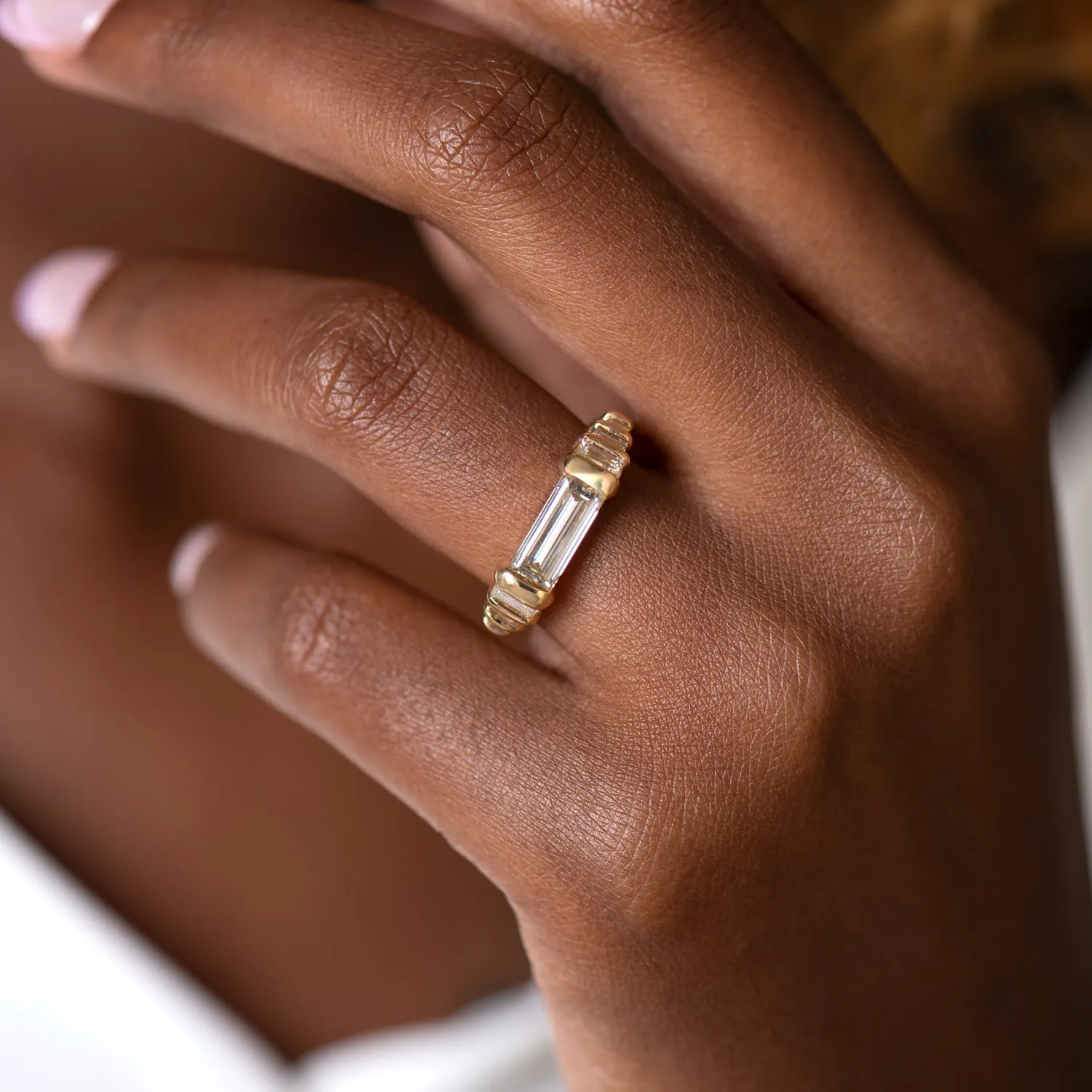 Diamond Dune Ring with Top Light Brown Baguettes - OOAK