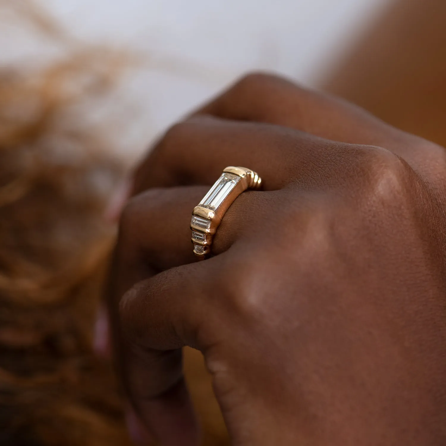 Diamond Dune Ring with Top Light Brown Baguettes - OOAK