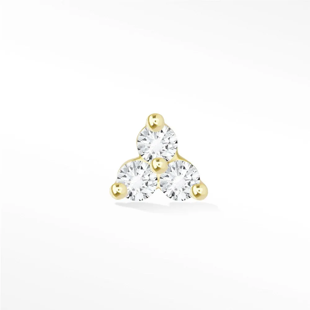 Diamond Flat Back Earring Small Trinity 14k Yellow