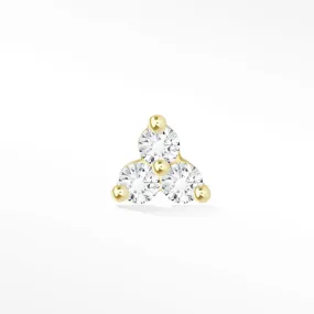 Diamond Flat Back Earring Small Trinity 14k Yellow