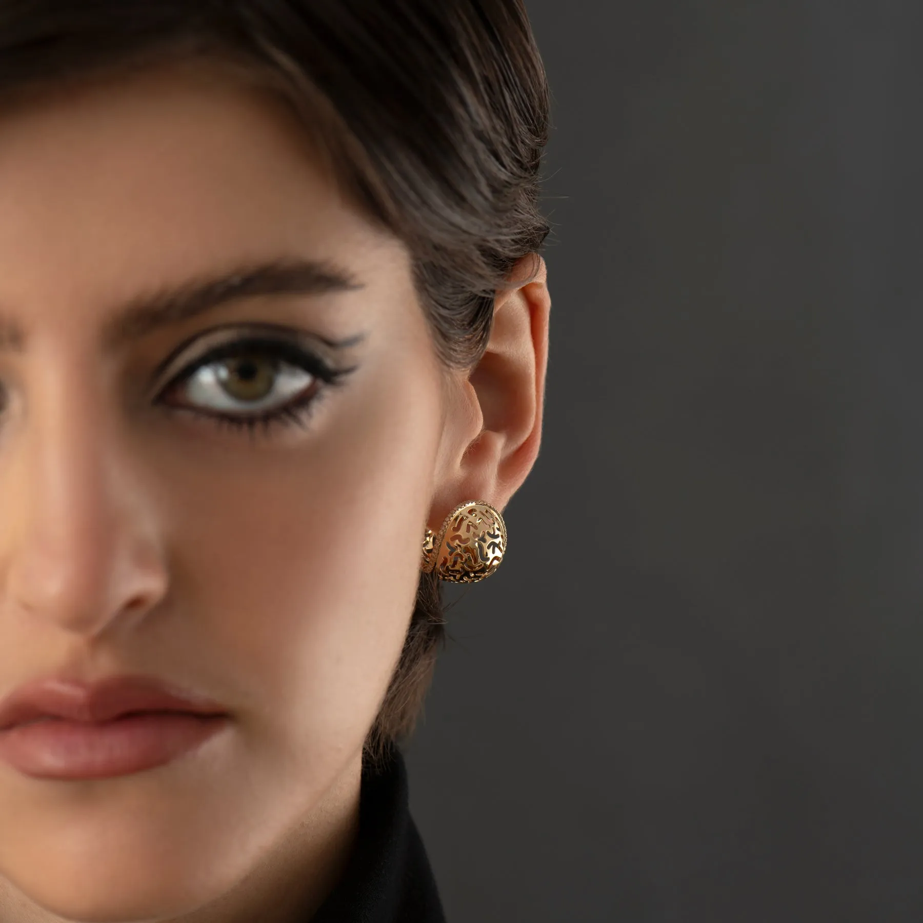 Elliptic Lace Statement Earrings in Solid Gold