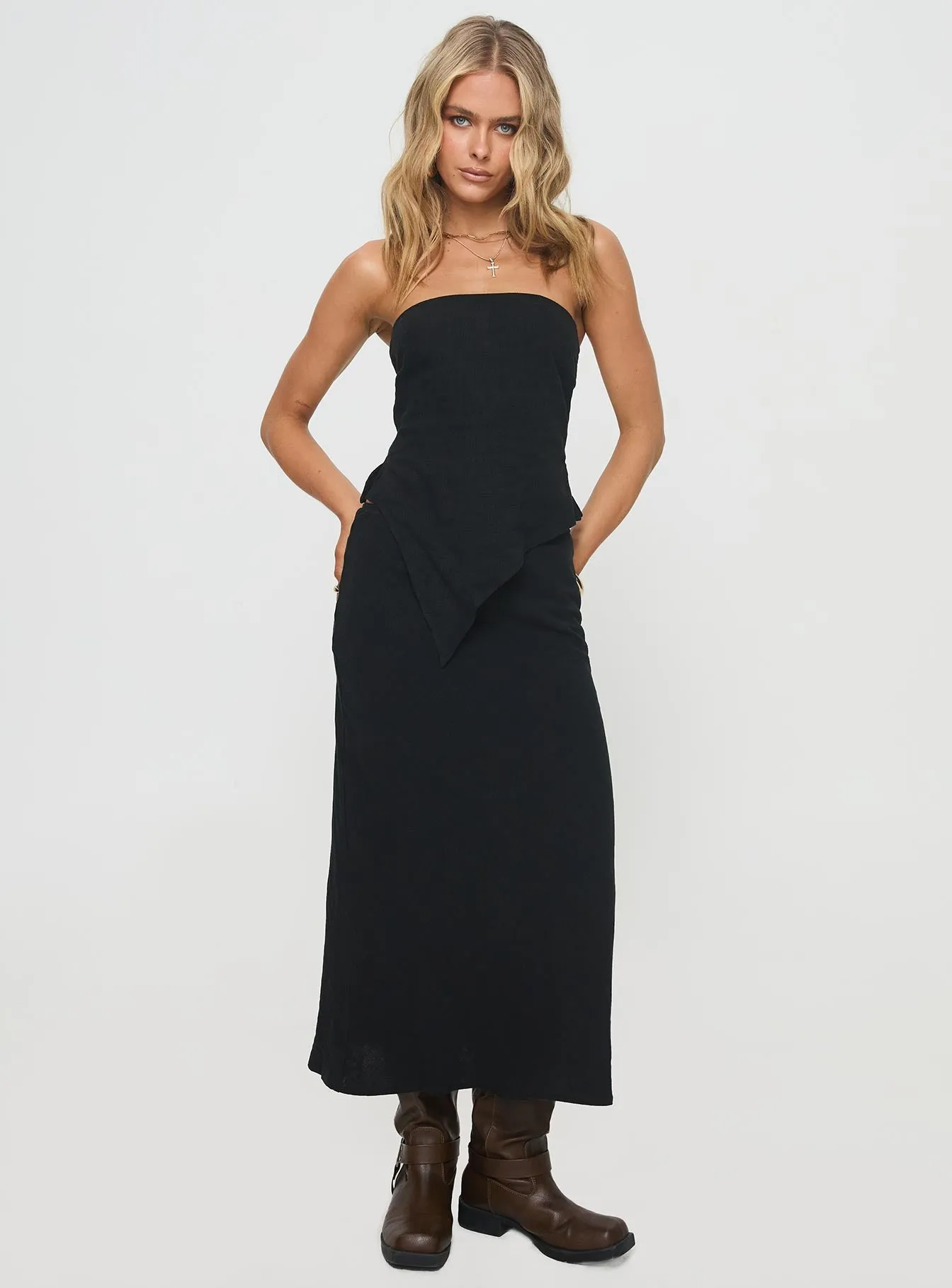 Ermias Linen Blend Midi Skirt Black