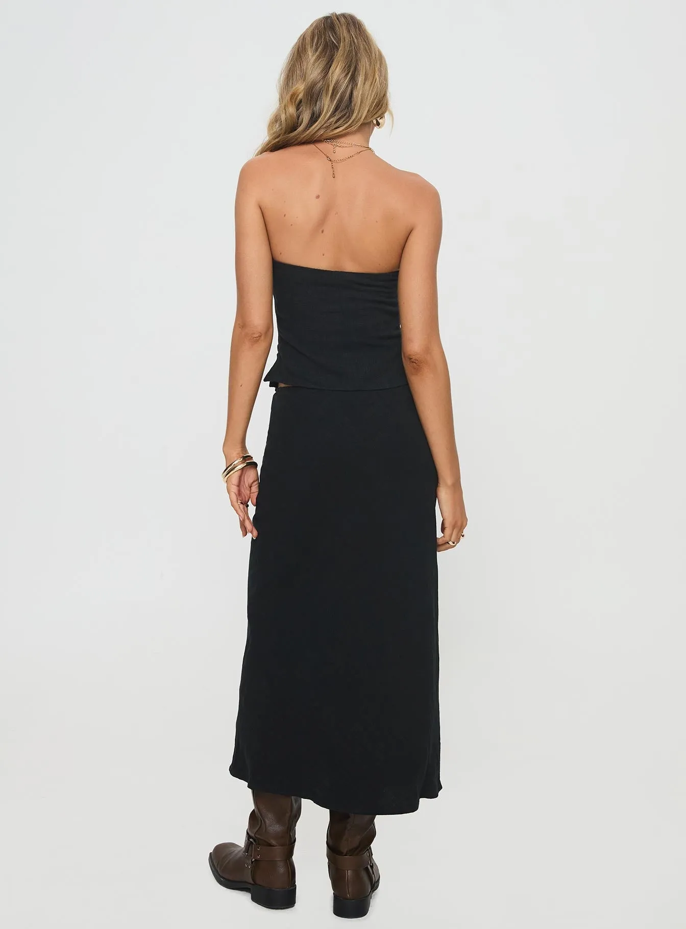 Ermias Linen Blend Midi Skirt Black