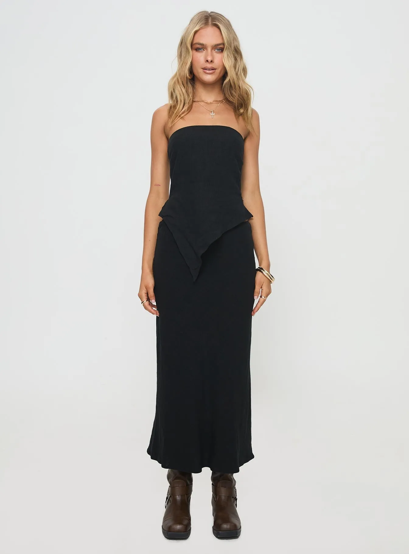 Ermias Linen Blend Midi Skirt Black