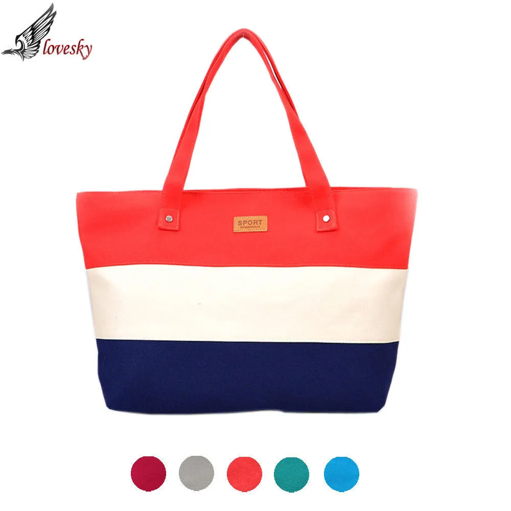 Forward 5 color Women Casual Medium Size Canvas Striped Hbags Zipper Shoulder Messenger Bags