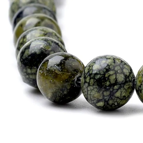 Gemstone Beads, Serpentine/Green Lace Stone, Natural, Round, 8mm