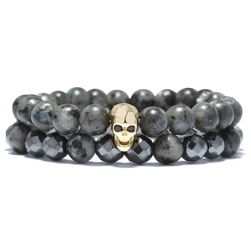 Geometric Hematite Skull Stretch Bracelet