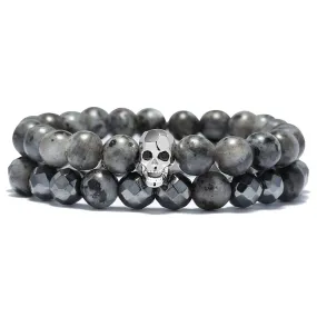 Geometric Hematite Skull Stretch Bracelet