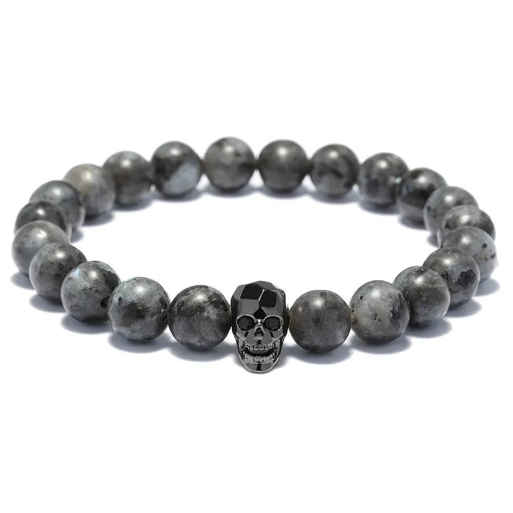 Geometric Hematite Skull Stretch Bracelet