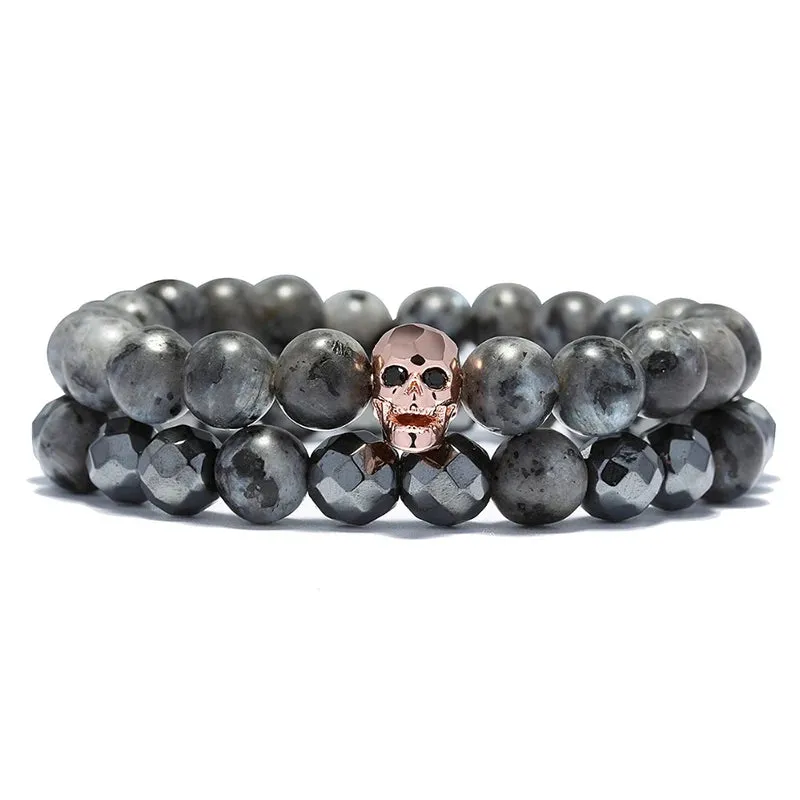 Geometric Hematite Skull Stretch Bracelet