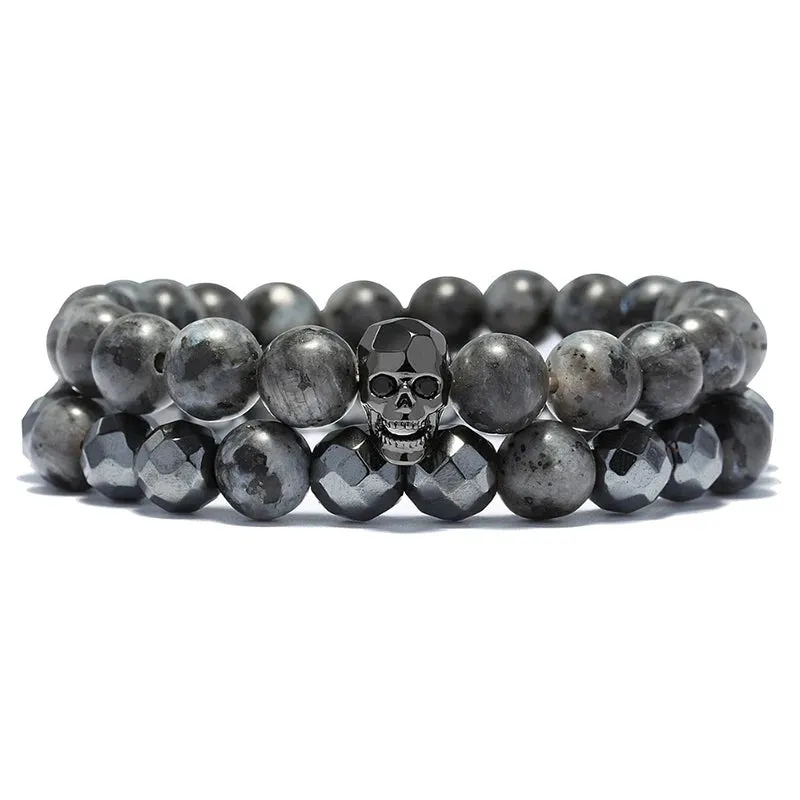 Geometric Hematite Skull Stretch Bracelet