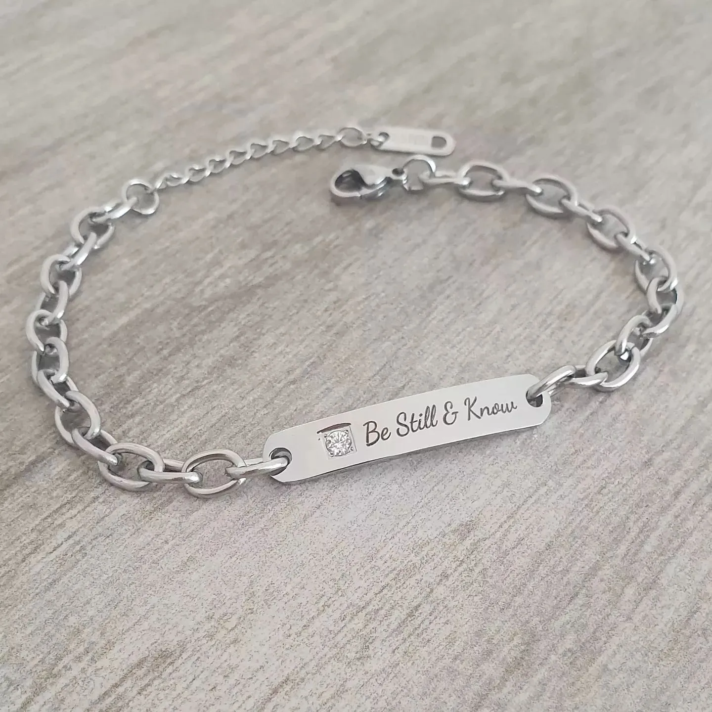 Gianna Personalized Stainless Steel CZ ID bracelet, Adjustable up to 21cm (Ready in 3 Days)